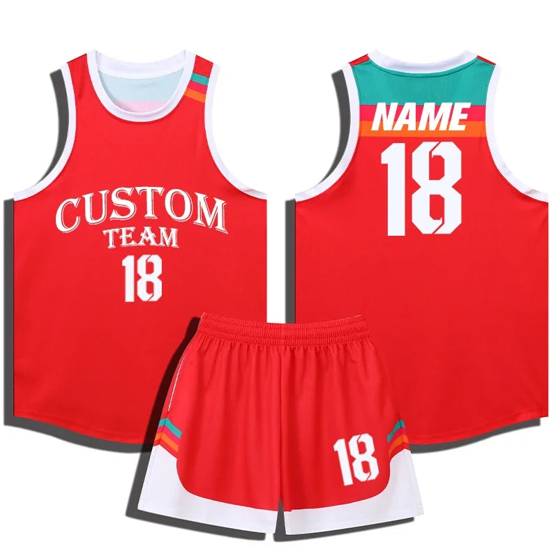 Quick Dry Boys Men Basketball Jersey Set Child Shirts and Shorts set Male Sports Clothing Custom Sleeveless Basketball Kit A069