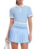 VITALINOVO Tennis Skirt Sets for Women Zipper Color Block Quarter Zip Golf Polo Shirts 2 Piece Athletic Skirt Set Outfit Workout