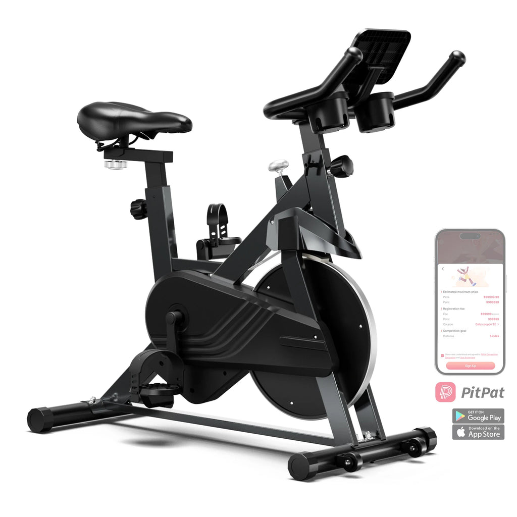 SUPERUN Bicicleta Estática de Ejercicio con Control Magnético y Soporte para Tablet, Asiento Ergonómico para Entrenamiento Indoor y Cardio