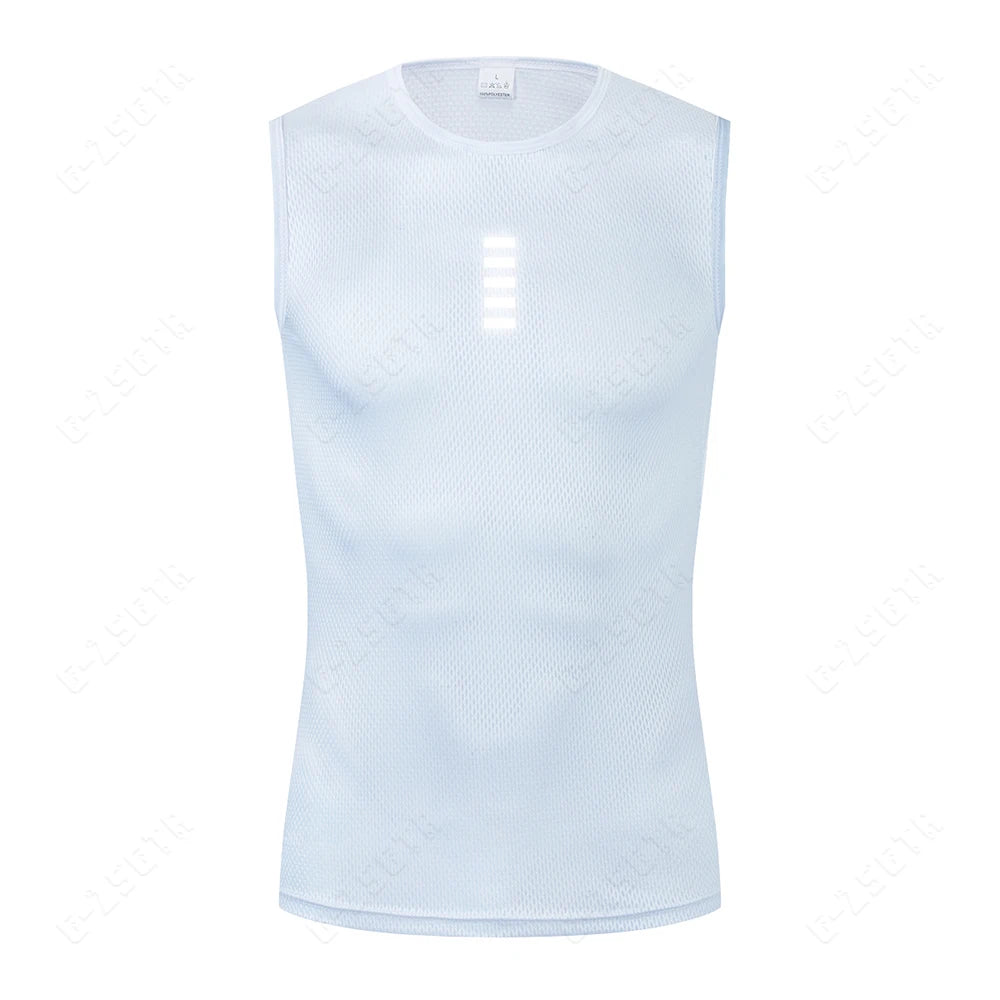 Camiseta interior reflectante blanca para ciclismo, maillot dPortivo para hombre, camiseta interior de secado rápido y elástica para ciclismo de carretera.