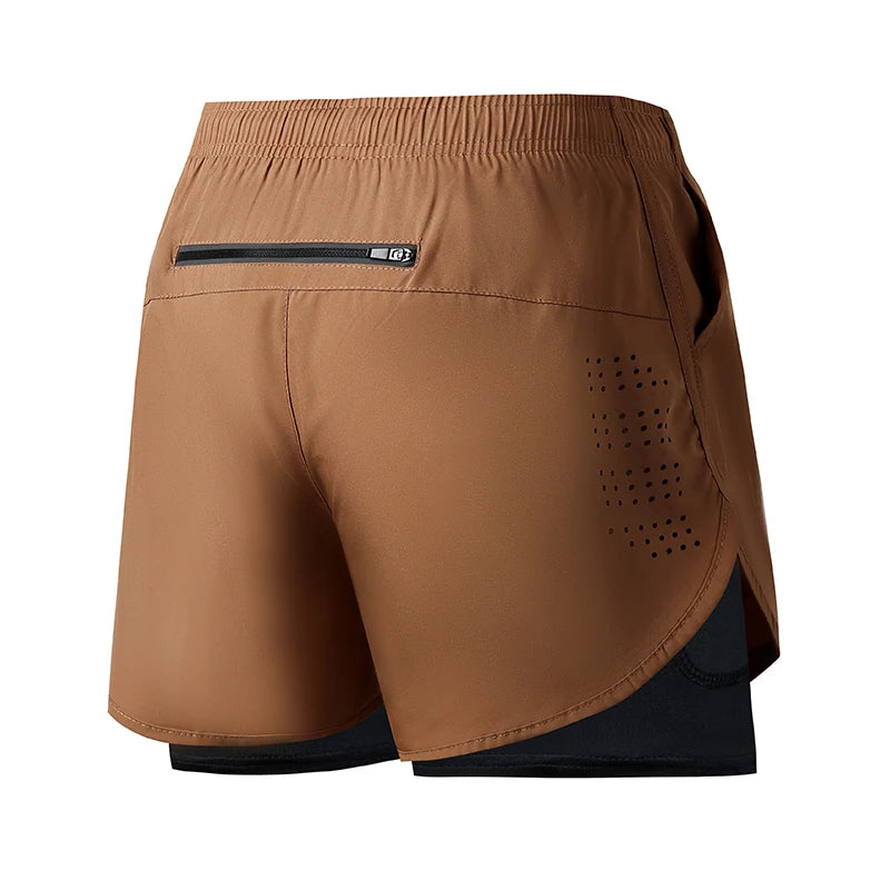 Pantalones Cortos Running Hombre — Doble Capa, Secado Rápido, Negro
