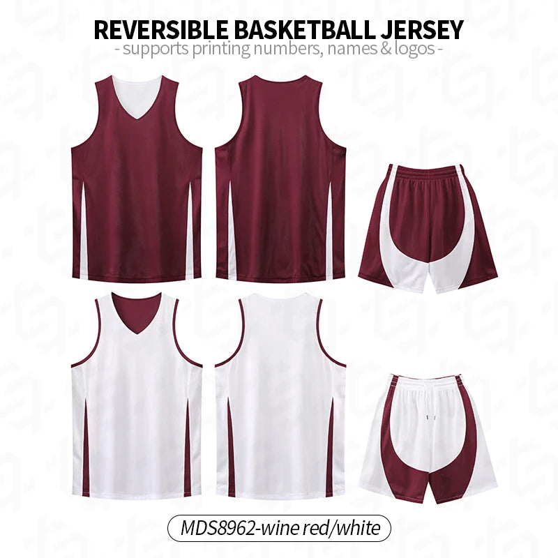 Men Basketball Jersey Set Uniform kits breathable Sports clothing Youth Training Children Reversible basketball jerseys SM8962