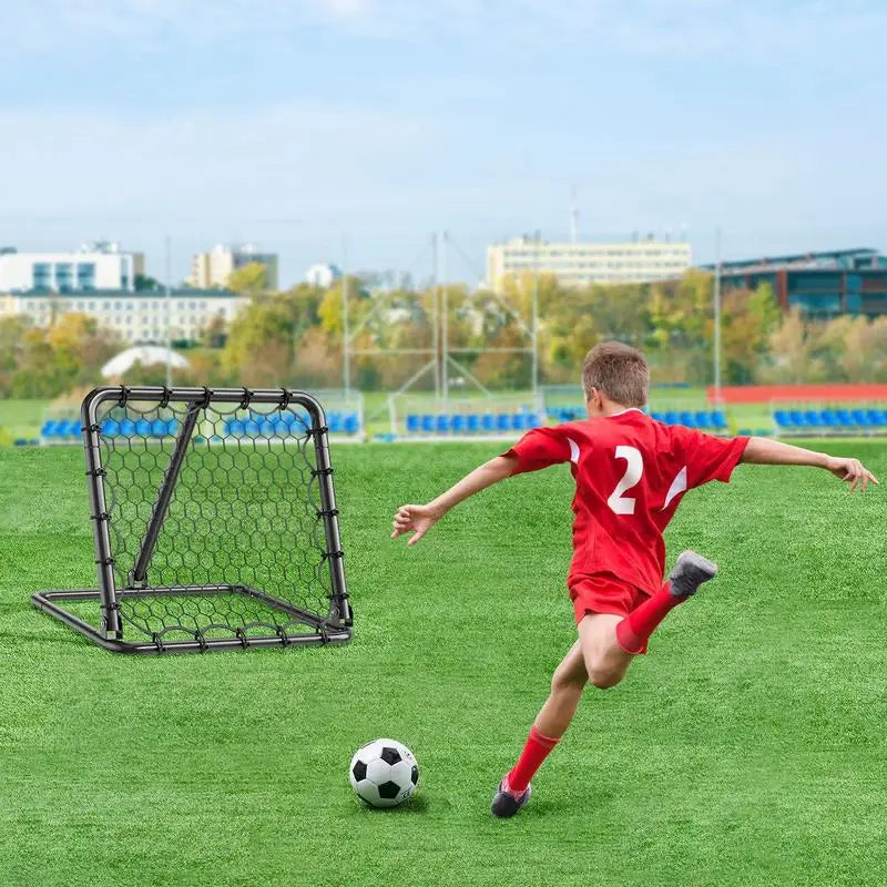 Filet de rebond de football, 86,3 x 86,3 cm, rebondisseur pour entraînement football portable, tube en fer, filet de but à angles entièrement réglables, équipement pour enfants et tous âges
