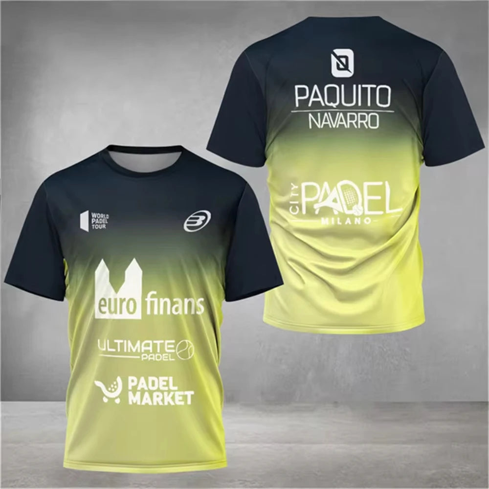 Men's Trend Padel T-shirt Element Print Pattern Ultra-thin Short Sleeve Men's Fashion Tennis Breathable Boutique Fitness Top