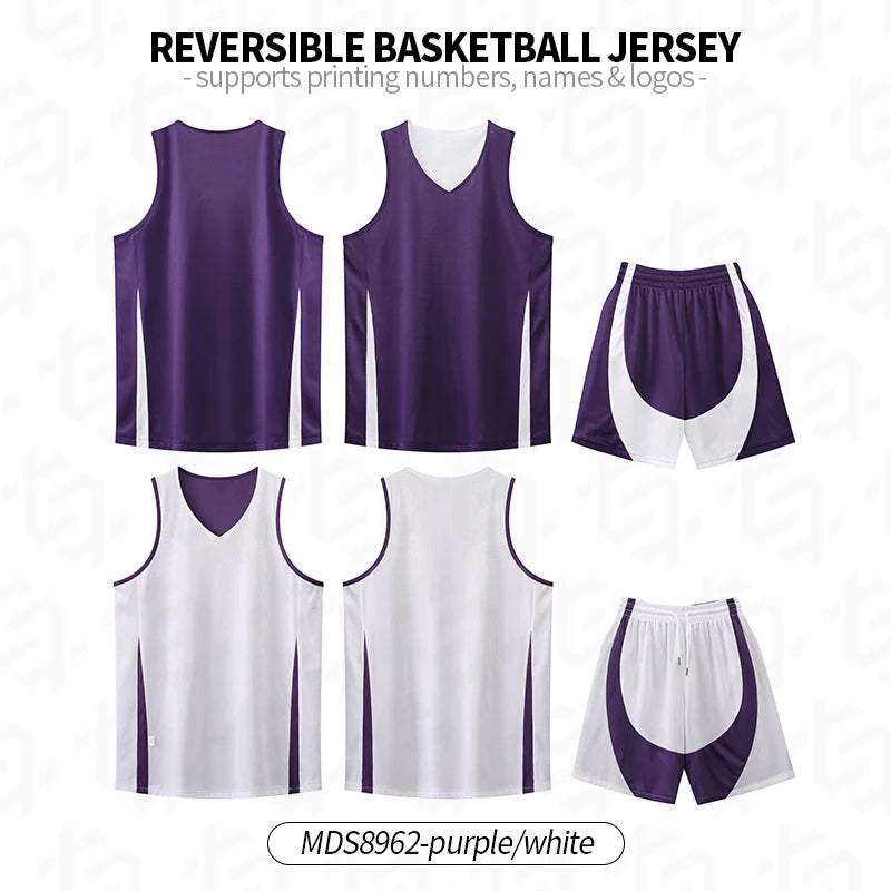 Men Basketball Jersey Set Uniform kits breathable Sports clothing Youth Training Children Reversible basketball jerseys SM8962