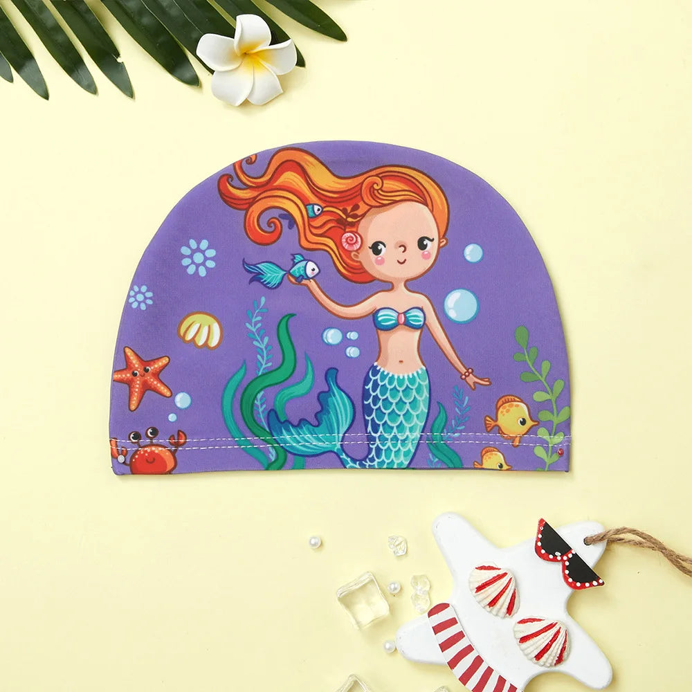 Children Cartoon Swimming Cap Kids Elastic Fabric Swiming Pool Water Sport Protect Ears Hat Swim Bathing Hats Caps Boys Girls