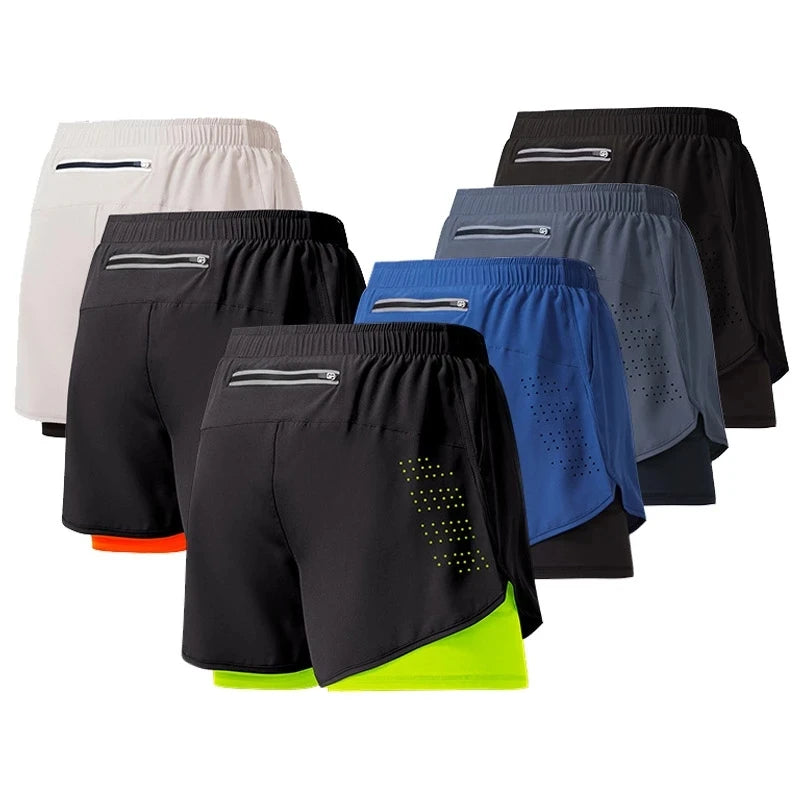 Pantalones Cortos Running Hombre — Doble Capa, Secado Rápido, Negro