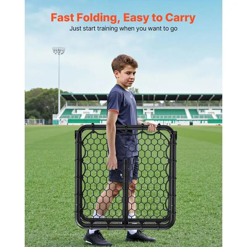 Filet de rebond de football, 86,3 x 86,3 cm, rebondisseur pour entraînement football portable, tube en fer, filet de but à angles entièrement réglables, équipement pour enfants et tous âges