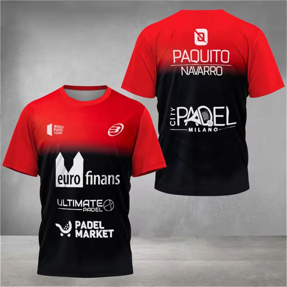 Men's Trend Padel T-shirt Element Print Pattern Ultra-thin Short Sleeve Men's Fashion Tennis Breathable Boutique Fitness Top