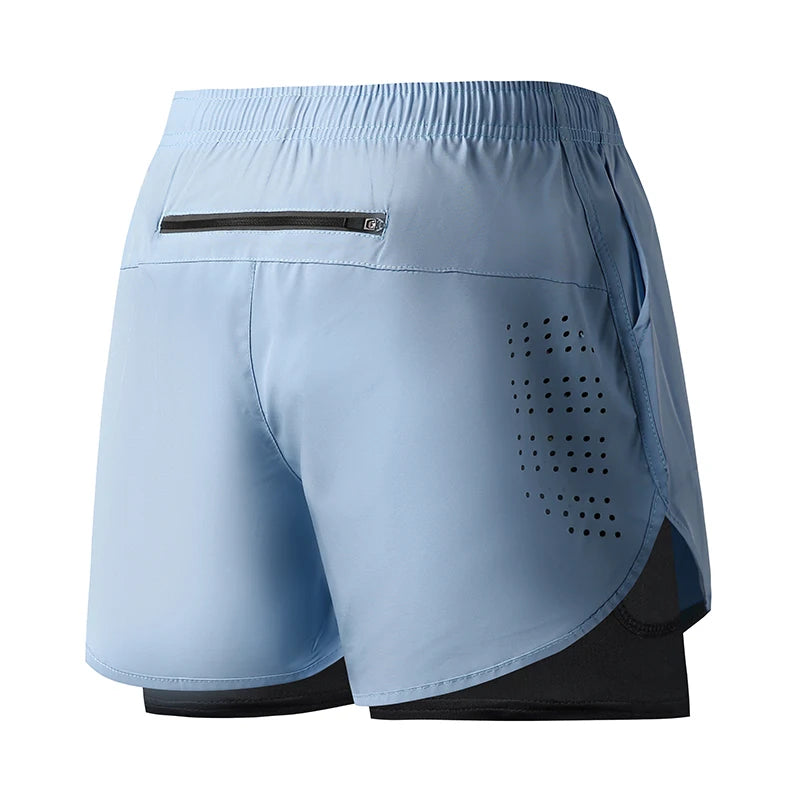 Pantalones Cortos Running Hombre — Doble Capa, Secado Rápido, Negro