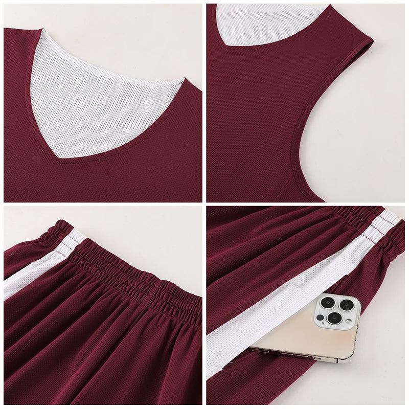 Men Basketball Jersey Set Uniform kits breathable Sports clothing Youth Training Children Reversible basketball jerseys SM8962