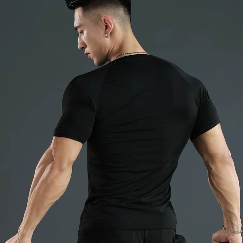 Fitness T-Shirts Quick Drying Gym Jersey Sports Running Short Sleeves Compression Shirt Elastic Tight Men Sportswear Clothing