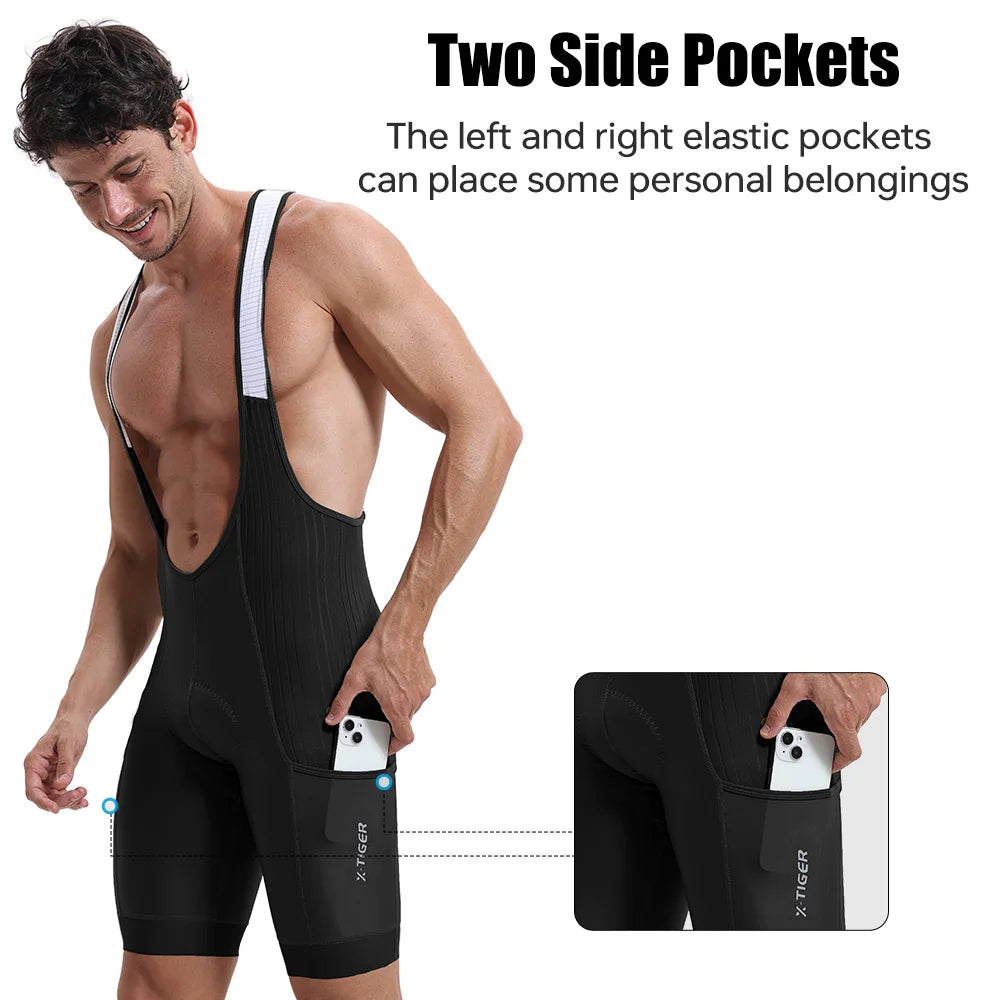 X-TIGER Men's Cycling Bib Shorts High-Waisted Breathable Quick Dry MTB Road Bike Shorts with 2 Side Pockets & Pro Padded Chamois