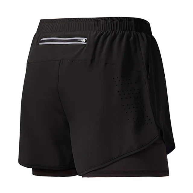 Pantalones Cortos Running Hombre — Doble Capa, Secado Rápido, Negro