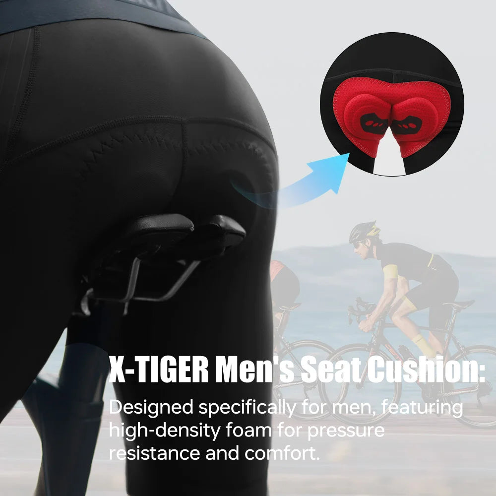 X-TIGER Men's Cycling Bib Shorts High-Waisted Breathable Quick Dry MTB Road Bike Shorts with 2 Side Pockets & Pro Padded Chamois