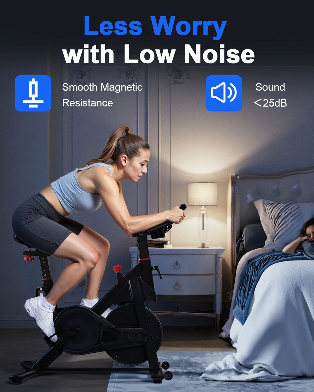 SUPERUN Bicicleta Estática de Ejercicio con Control Magnético y Soporte para Tablet, Asiento Ergonómico para Entrenamiento Indoor y Cardio
