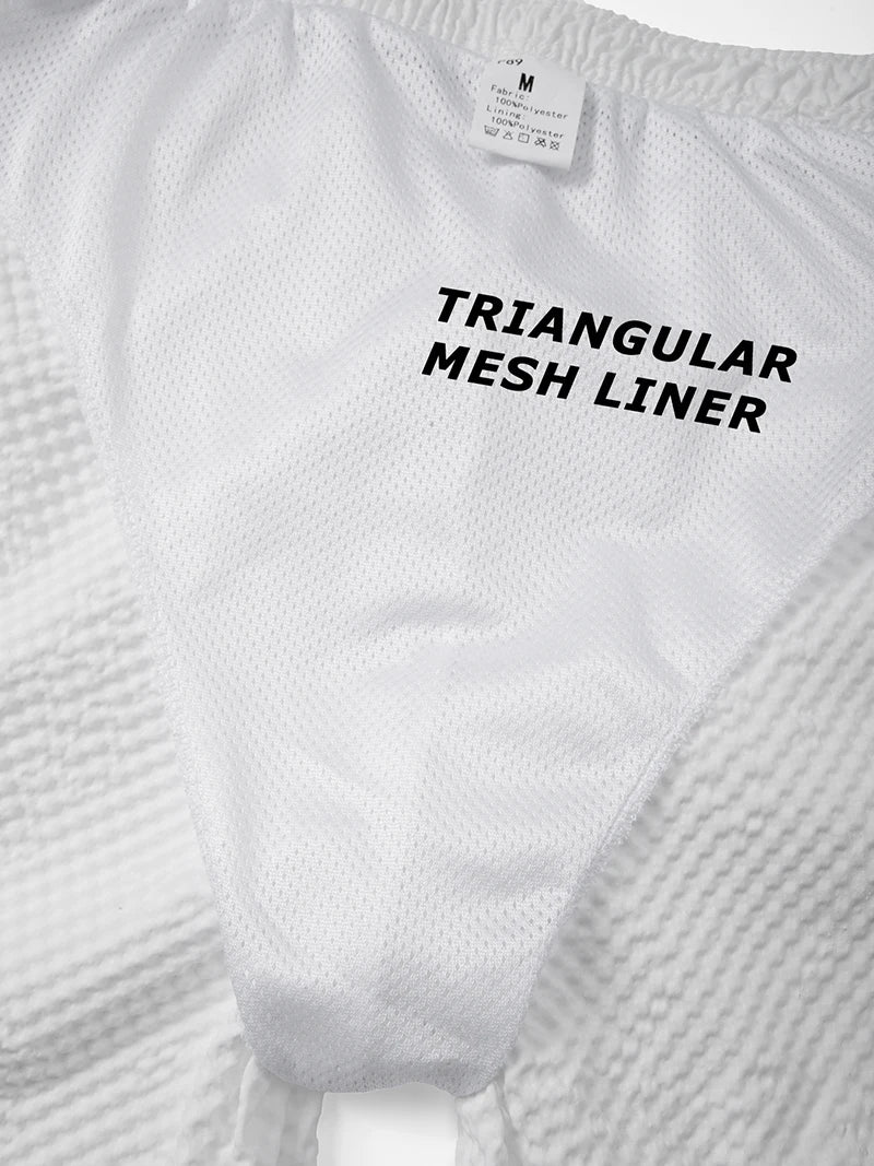 Men's Seersucker Beach Shorts with Mesh Liner Summer Casual Board Shorts with Zipper Pockets Quick Dry Swim Shorts Swim Trunks