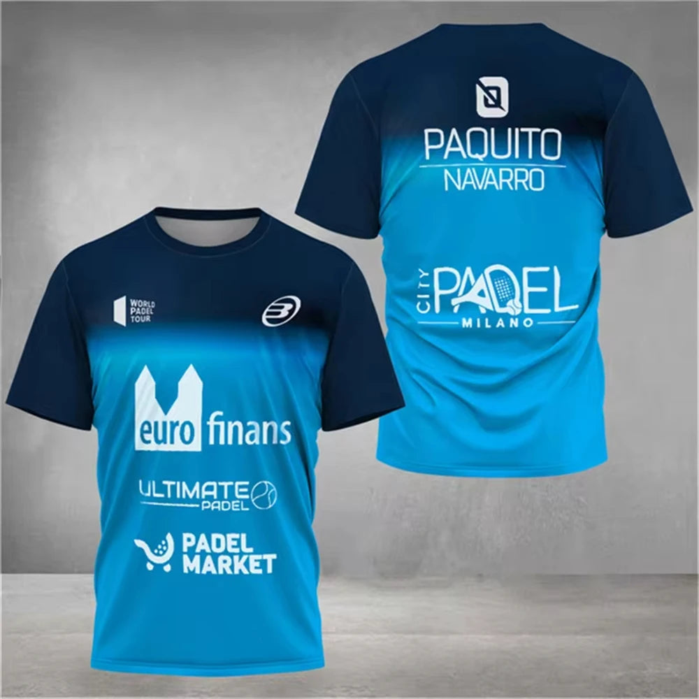 Men's Trend Padel T-shirt Element Print Pattern Ultra-thin Short Sleeve Men's Fashion Tennis Breathable Boutique Fitness Top
