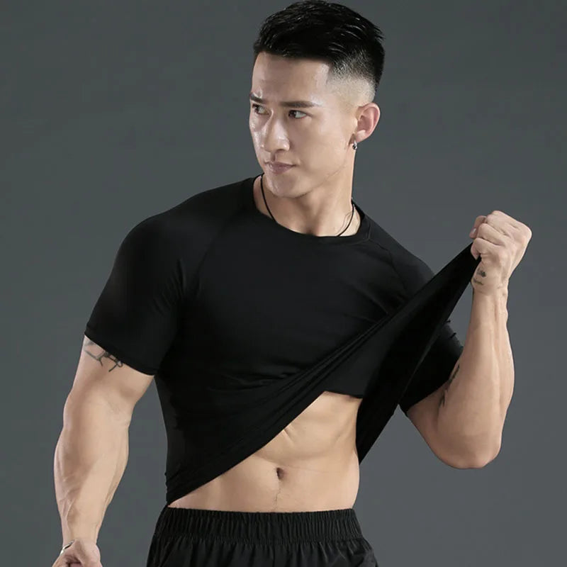 Fitness T-Shirts Quick Drying Gym Jersey Sports Running Short Sleeves Compression Shirt Elastic Tight Men Sportswear Clothing