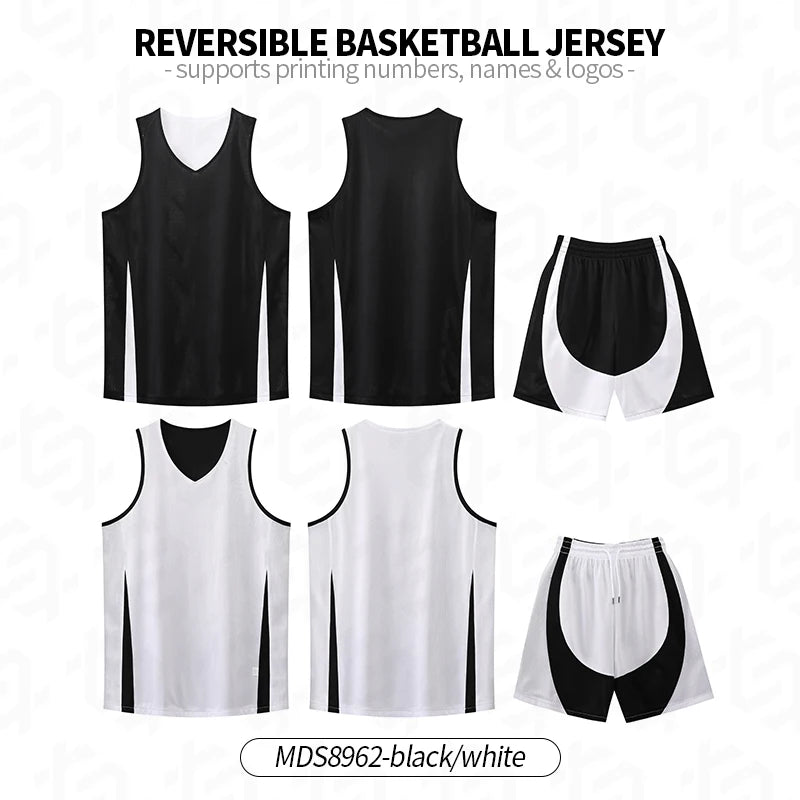 Men Basketball Jersey Set Uniform kits breathable Sports clothing Youth Training Children Reversible basketball jerseys SM8962