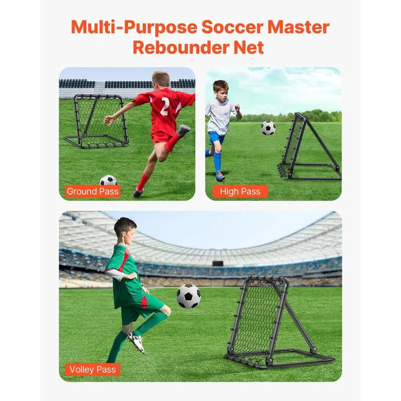 Filet de rebond de football, 86,3 x 86,3 cm, rebondisseur pour entraînement football portable, tube en fer, filet de but à angles entièrement réglables, équipement pour enfants et tous âges