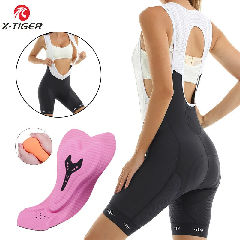 Culotte de ciclismo X-TIGER para mujer, acolchado, para MTB, para rutas de hasta 6 horas, corte ajustado, protección UPF 50+.