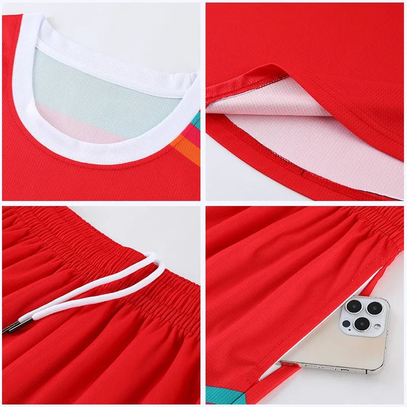 Quick Dry Boys Men Basketball Jersey Set Child Shirts and Shorts set Male Sports Clothing Custom Sleeveless Basketball Kit A069