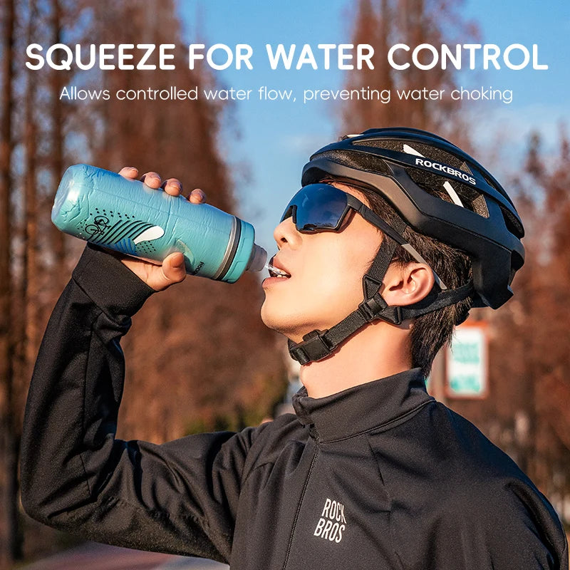 Botella de agua para ciclismo ROCKBROS de 620 ml, botella térmica de silicona con aislamiento para agua fría, ideal para deportes al aire libre, ciclismo de montaña y de carretera.