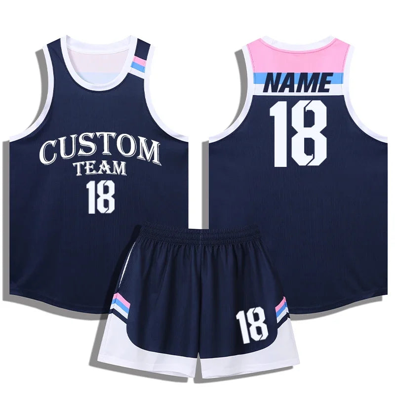 Quick Dry Boys Men Basketball Jersey Set Child Shirts and Shorts set Male Sports Clothing Custom Sleeveless Basketball Kit A069
