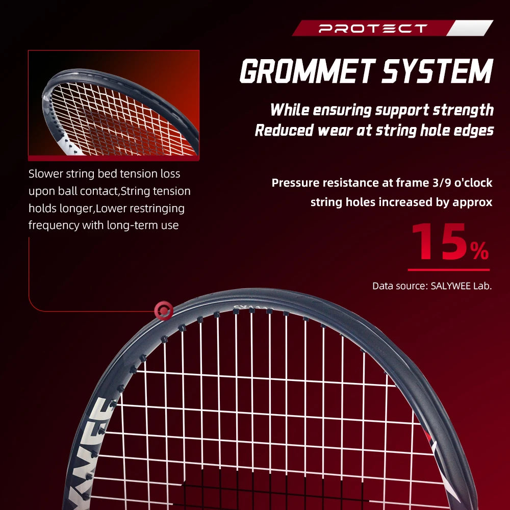 SALYWEE Alpha T800 Full Carbon Fibre Tennis Racket, Ultra-light 273±7g, Wide Tri-Joint Anti-Twist Frame, with Dampener Grip Bag