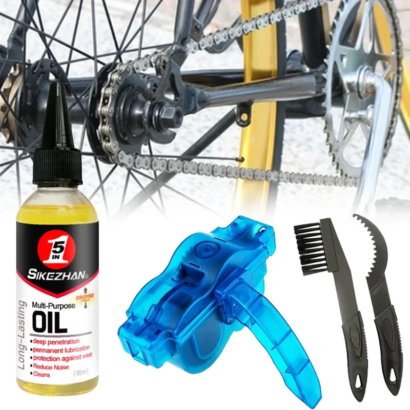 Kit de limpieza y lubricación de cadena de bicicleta, herramienta de limpieza portátil para el mantenimiento de la cadena de bicicleta.