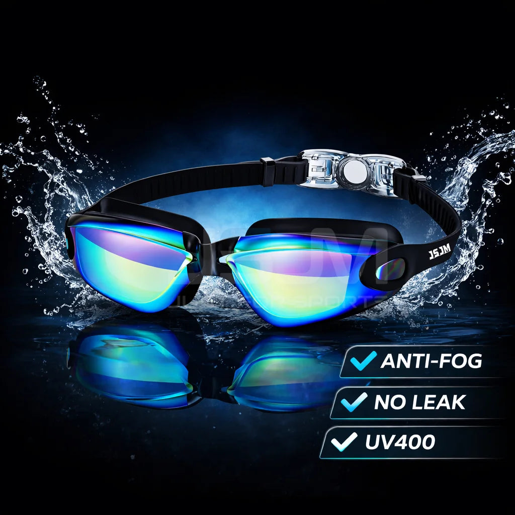 JSJM Premium Professional Full Swim Kit Premium Anti-Fog Goggles With Quick-Dry Towel Swim Cap And Waterproof Storage Bag
