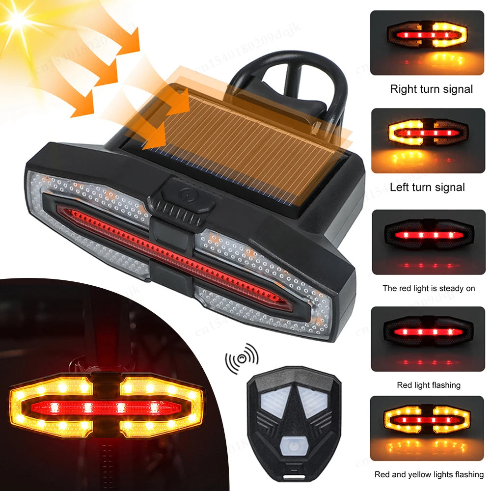 Luz trasera recargable para bicicleta con intermitentes, luz trasera inalámbrica con control remoto, luz de advertencia para ciclismo nocturno.