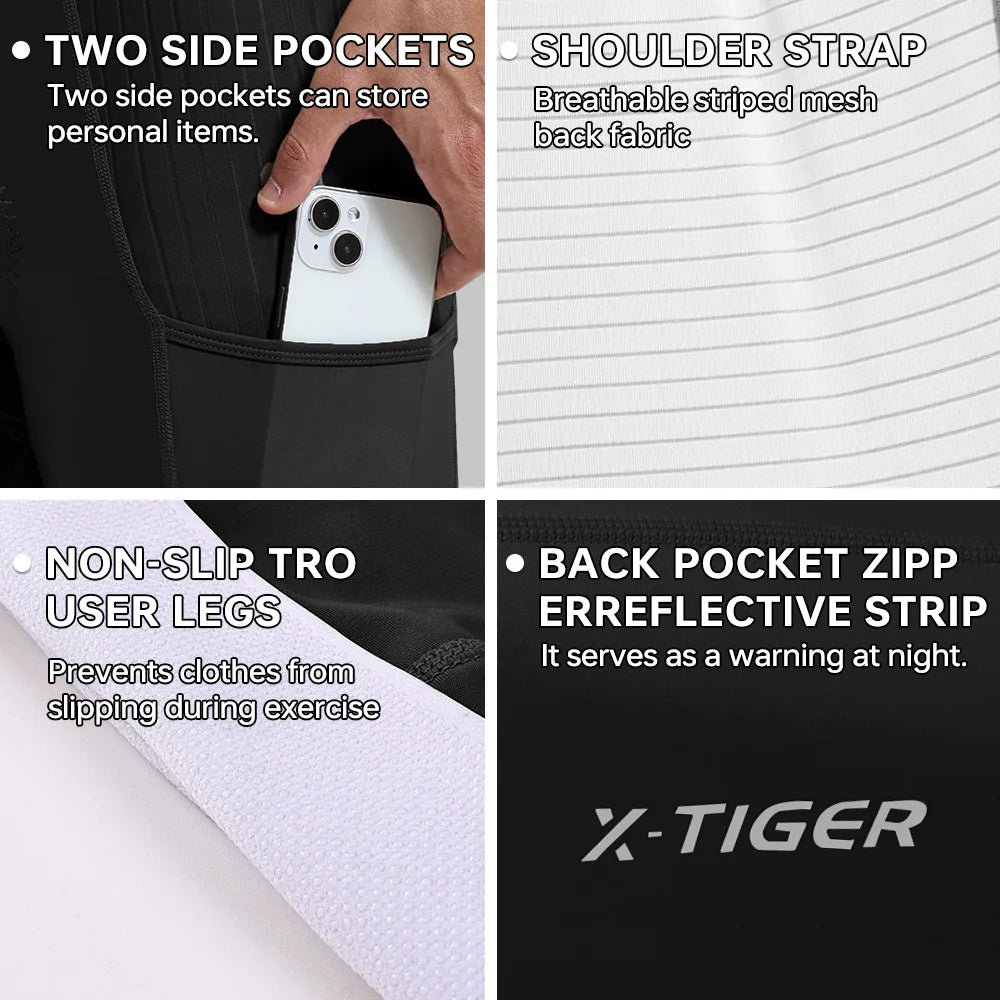 X-TIGER Men's Cycling Bib Shorts High-Waisted Breathable Quick Dry MTB Road Bike Shorts with 2 Side Pockets & Pro Padded Chamois