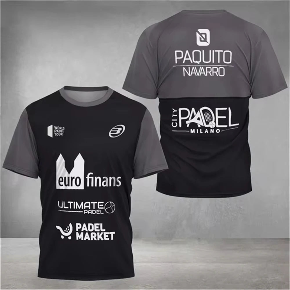 Men's Trend Padel T-shirt Element Print Pattern Ultra-thin Short Sleeve Men's Fashion Tennis Breathable Boutique Fitness Top