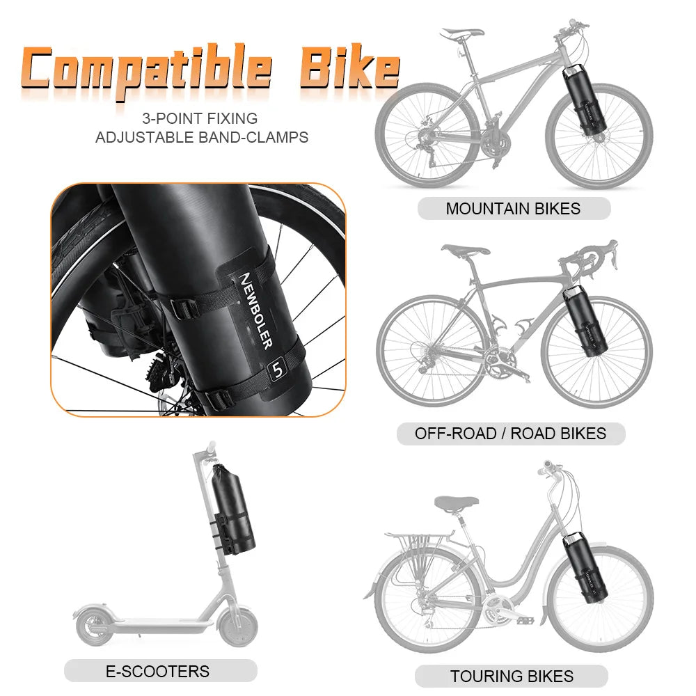 NEWBOLER Portable Waterproof Bicycle Fork Bag 5L Portable Bike Bag Electric Scooter Bag Bicycle Front Bag Bike Fork Bag