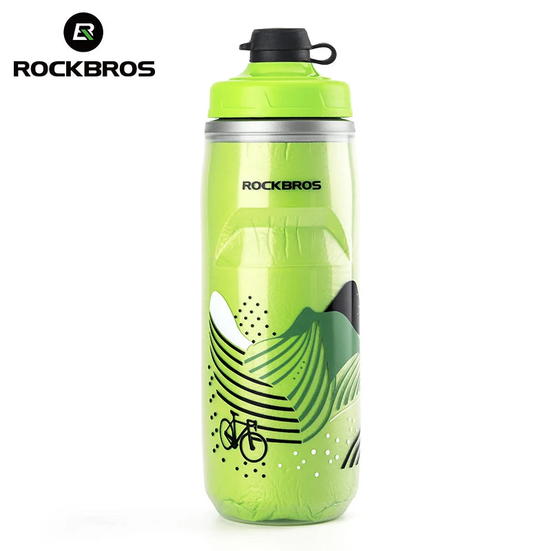Botella de agua para ciclismo ROCKBROS de 620 ml, botella térmica de silicona con aislamiento para agua fría, ideal para deportes al aire libre, ciclismo de montaña y de carretera.