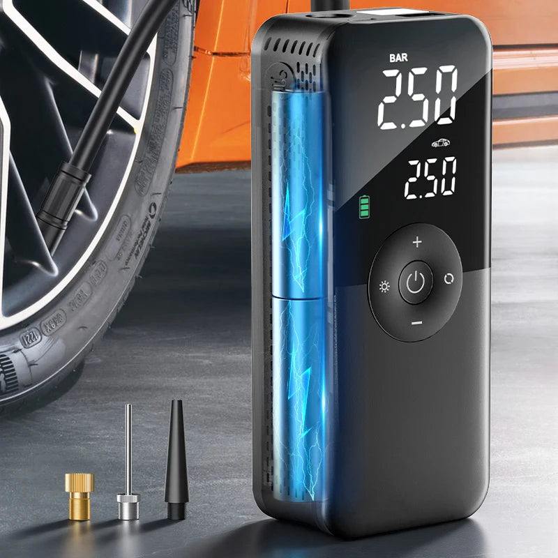 Compresor de Aire Portátil CARSUN 94 PSI – Inflador Inalámbrico Recargable con Pantalla Digital para Coche, Moto y Bicicleta