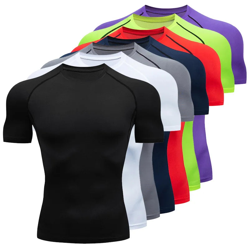 Fitness T-Shirts Quick Drying Gym Jersey Sports Running Short Sleeves Compression Shirt Elastic Tight Men Sportswear Clothing