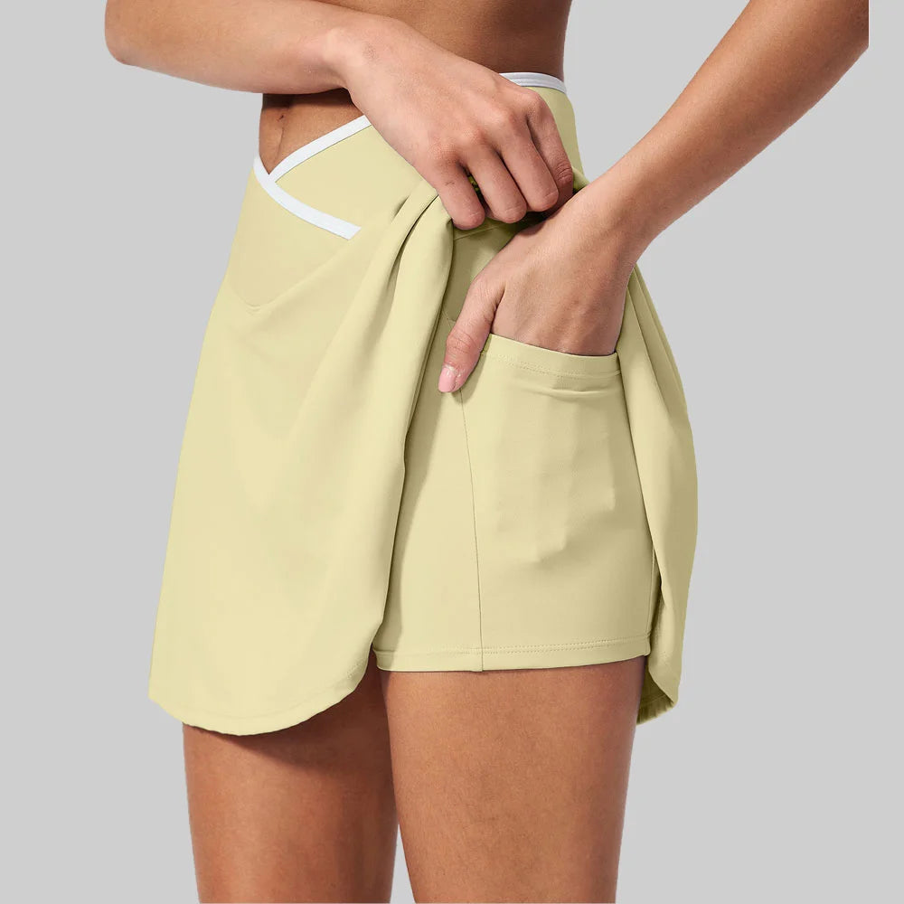 Summer Women's Short Skirt Slim Fit Yoga Shorts With Pockets Anti Exposure Culottes Sports Tennis Skirt Gym Running Short Skirt