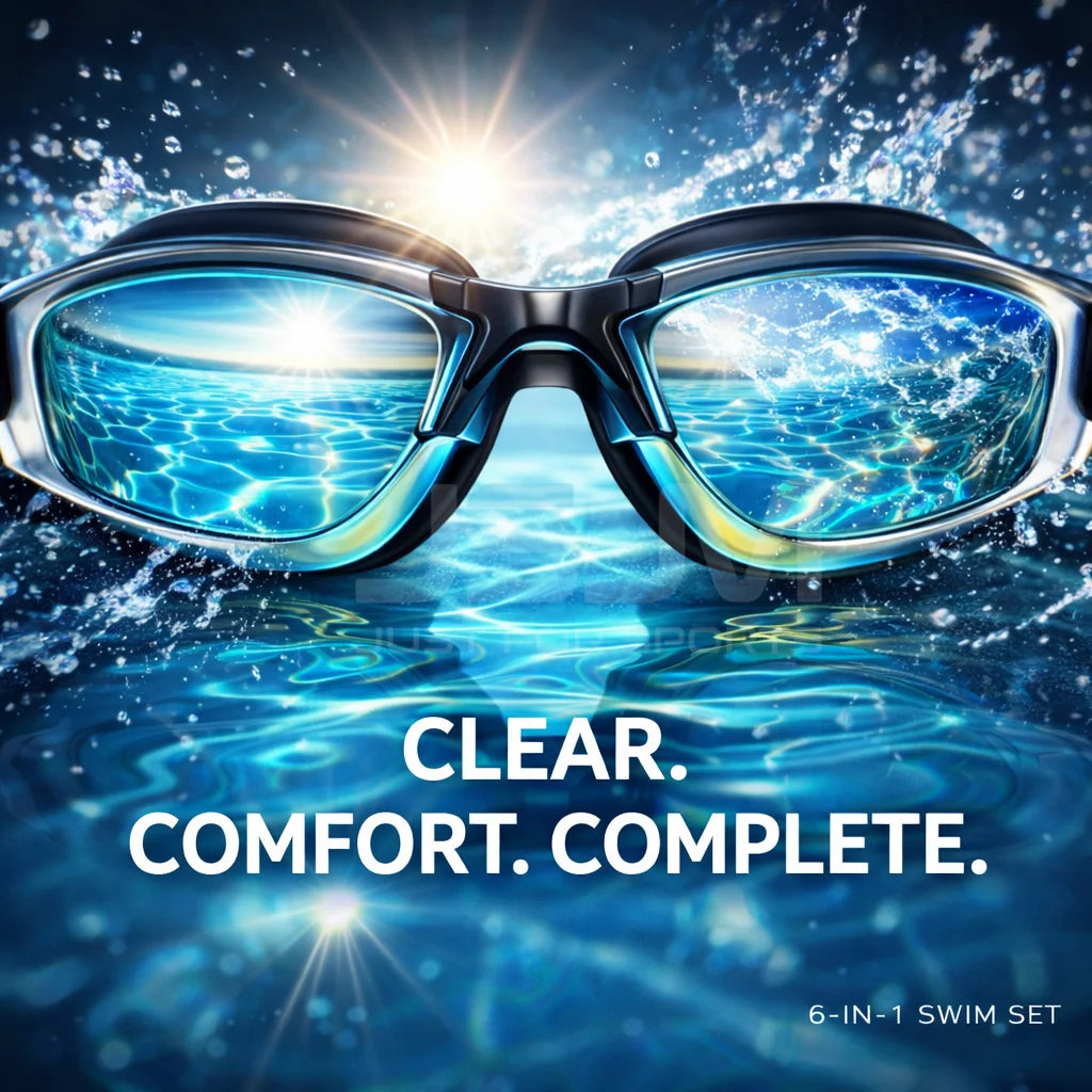 JSJM Premium Professional Full Swim Kit Premium Anti-Fog Goggles With Quick-Dry Towel Swim Cap And Waterproof Storage Bag