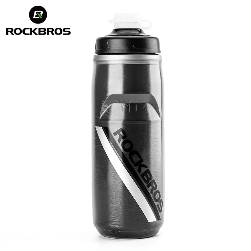 Botella de agua para ciclismo ROCKBROS de 620 ml, botella térmica de silicona con aislamiento para agua fría, ideal para deportes al aire libre, ciclismo de montaña y de carretera.
