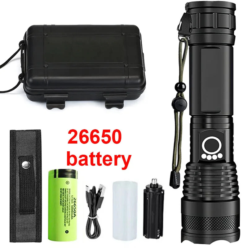 Linterna LED Recargable de Largo Alcance con Zoom Ajustable