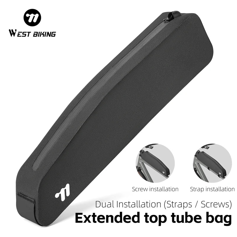 WEST BIKING Extended Bicycle Top Tube Bag 1.9L Narrow Cycling Front Frame Bag Screw&Strap Mount Waterproof BMX MTB Road Bike Bag