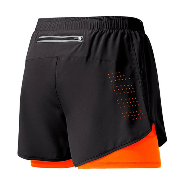 Pantalones Cortos Running Hombre — Doble Capa, Secado Rápido, Negro