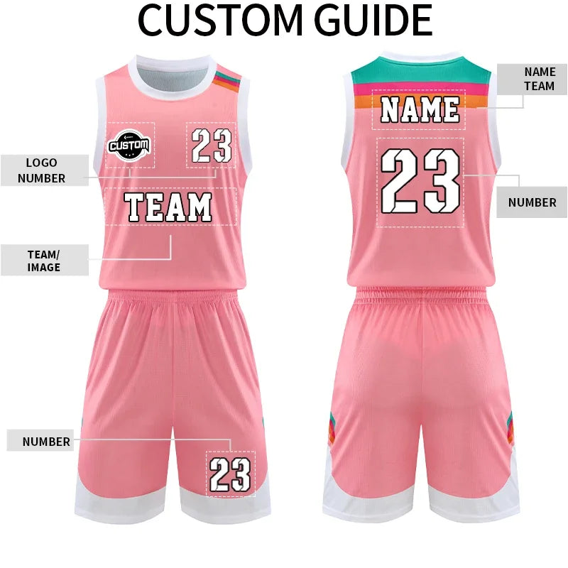 Quick Dry Boys Men Basketball Jersey Set Child Shirts and Shorts set Male Sports Clothing Custom Sleeveless Basketball Kit A069