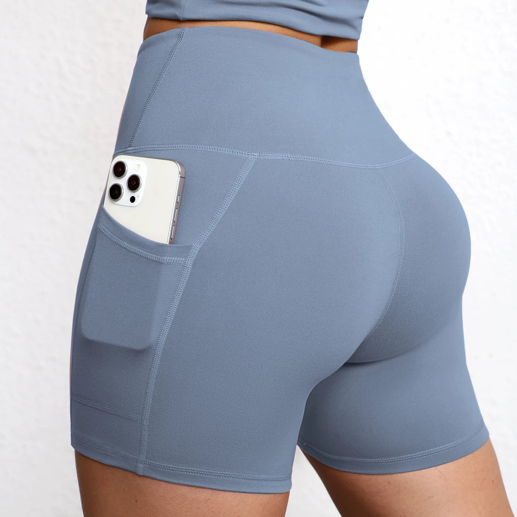 Yoga Shorts with Pockets High Waist Butt Lifting Cyclings Tights Outdoor Workout Jogging Shorts Sportswear Gym Running Short
