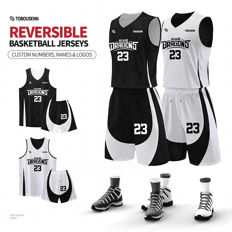 Men Basketball Jersey Set Uniform kits breathable Sports clothing Youth Training Children Reversible basketball jerseys SM8962