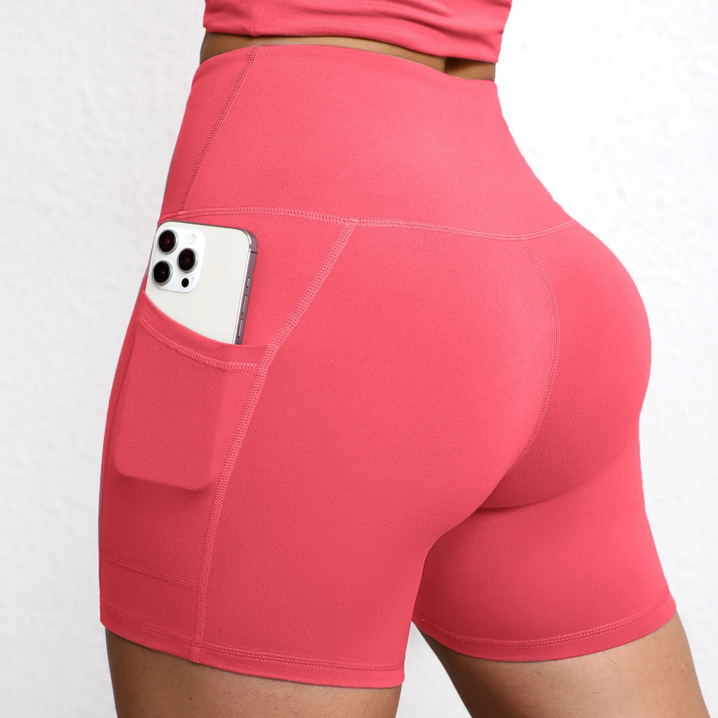 Yoga Shorts with Pockets High Waist Butt Lifting Cyclings Tights Outdoor Workout Jogging Shorts Sportswear Gym Running Short