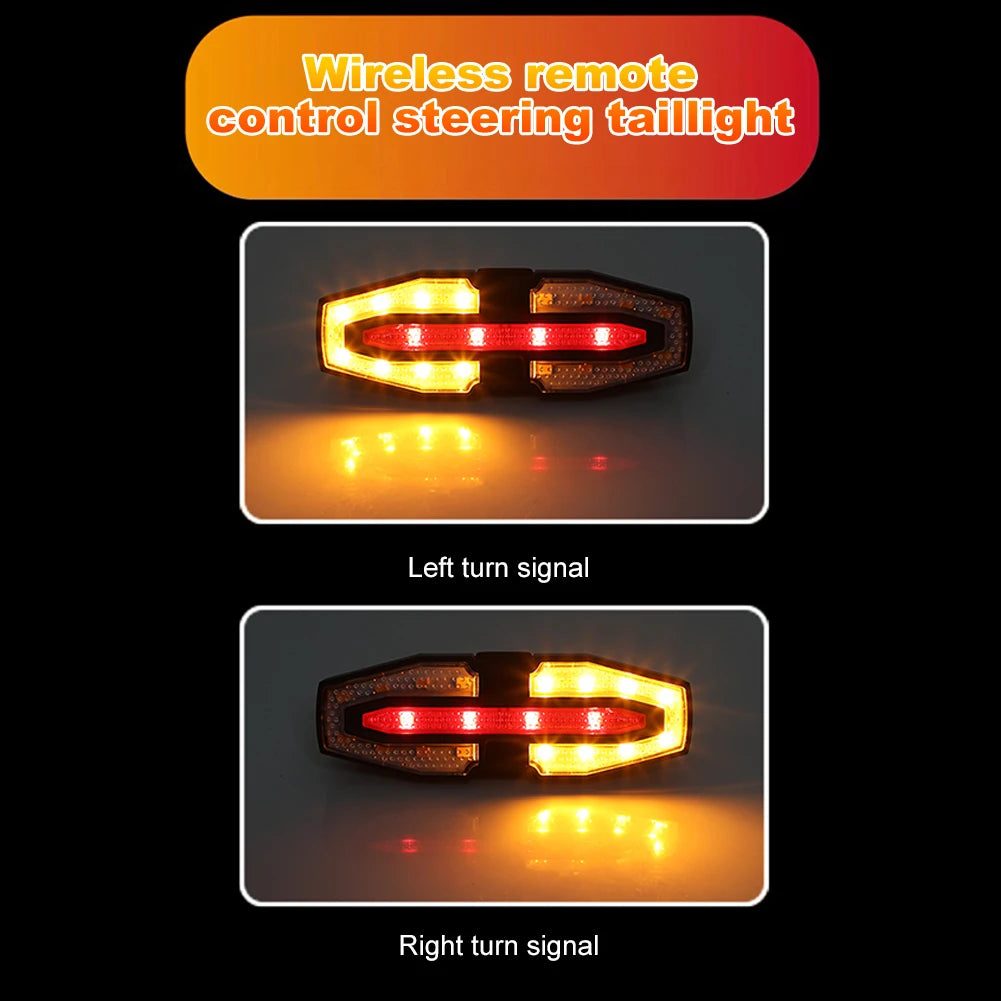 Luz trasera recargable para bicicleta con intermitentes, luz trasera inalámbrica con control remoto, luz de advertencia para ciclismo nocturno.